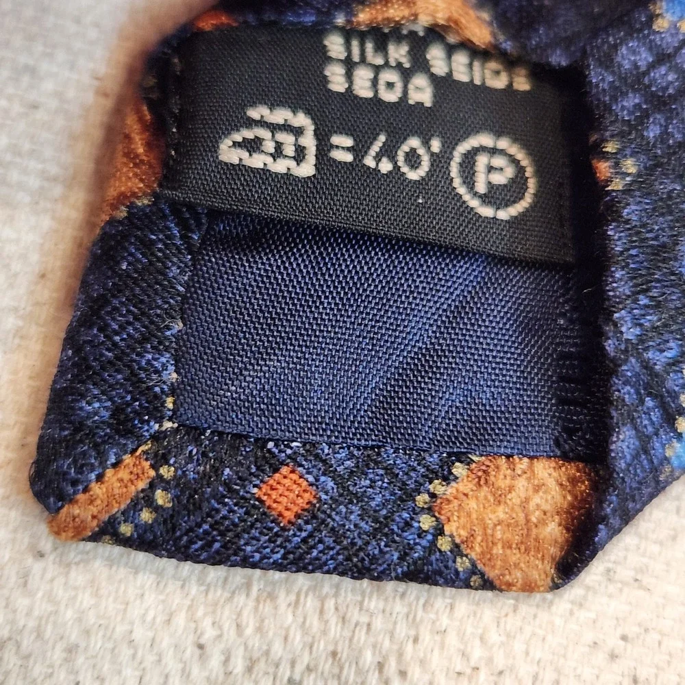 Ermenegildo Zegna Men's Silk Necktie Blue Brown Geometric Pattern Italian Design